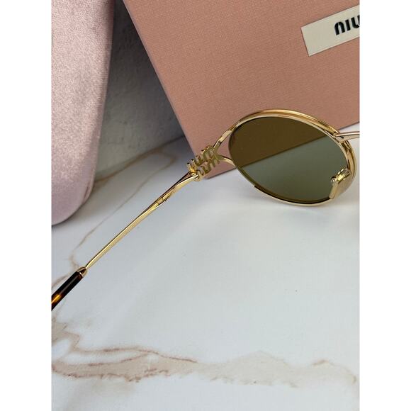 NEW Miu Miu MU52YS Green Mirror Gold Metal Sunglasses